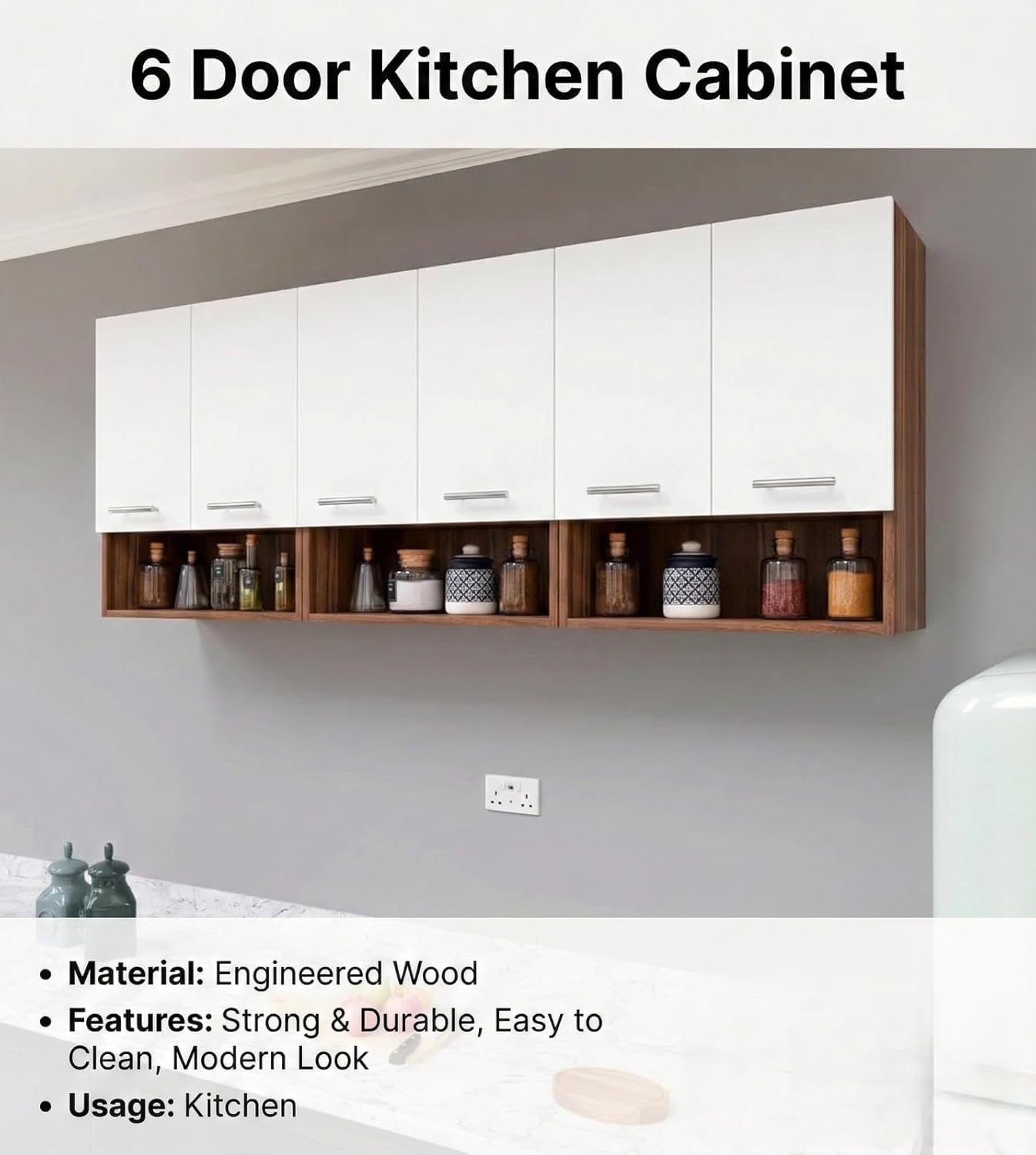 6 Door Wall Mounted Kitchen Cabinet (Engineered Wood – Modern Design)