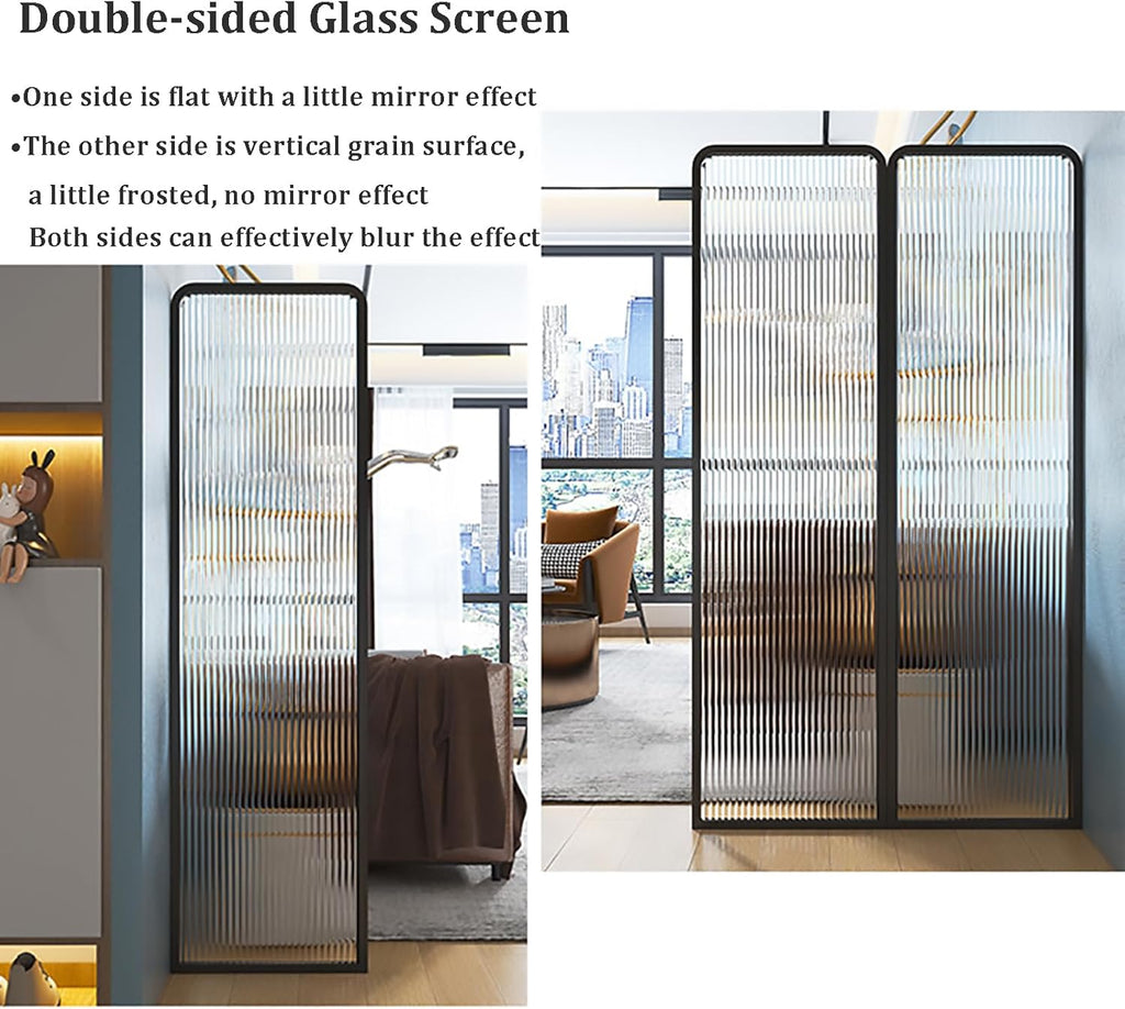 Modern Fluted Glass Folding Room Divider (Metal Frame Partition)