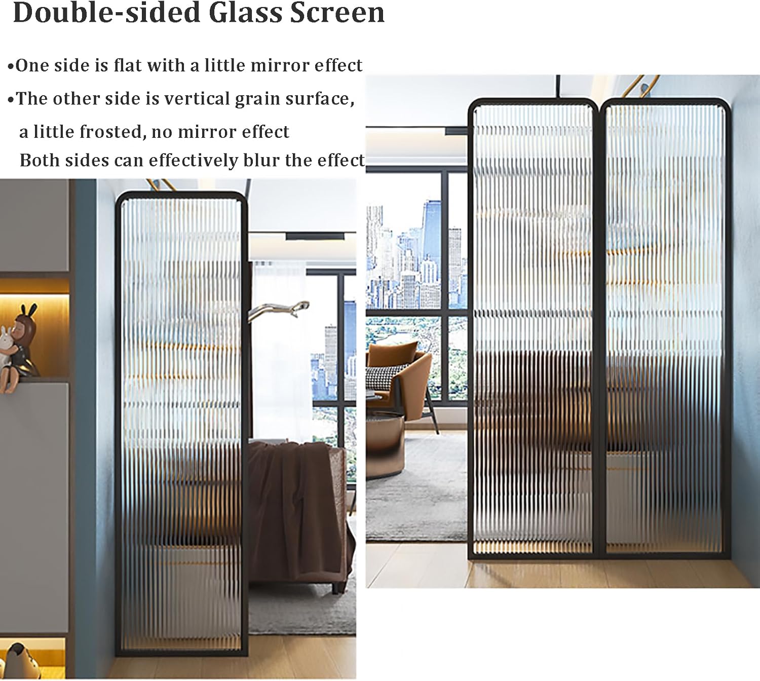 Modern Fluted Glass Folding Room Divider (Metal Frame Partition)
