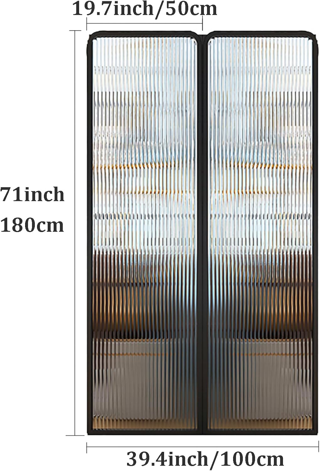 Modern Fluted Glass Folding Room Divider (Metal Frame Partition)