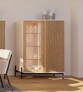 Premium Wooden Display Cabinet with Glass Door & Fluted Slat Design