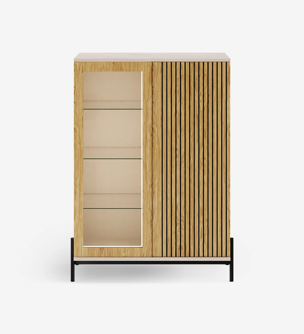 Premium Wooden Display Cabinet with Glass Door & Fluted Slat Design