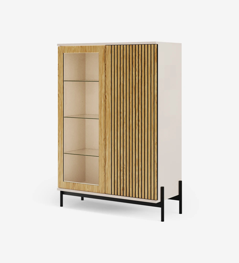 Premium Wooden Display Cabinet with Glass Door & Fluted Slat Design