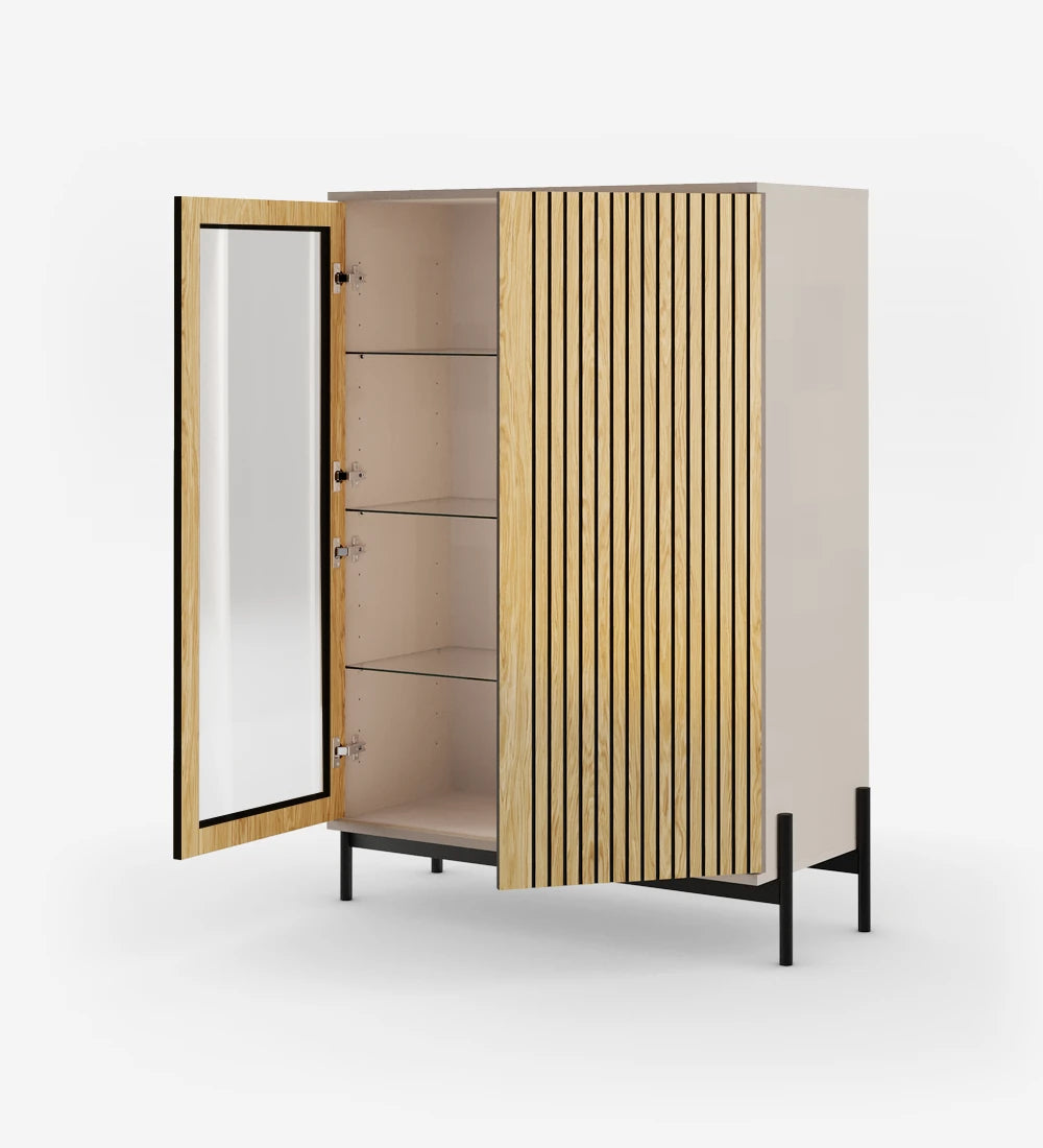 Premium Wooden Display Cabinet with Glass Door & Fluted Slat Design
