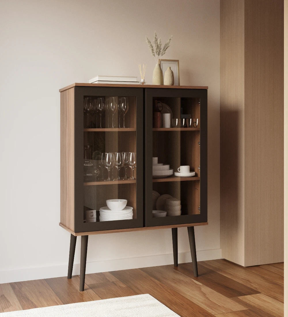 Compact Glass Display Cabinet with Wooden Finish (Modern Storage Unit)