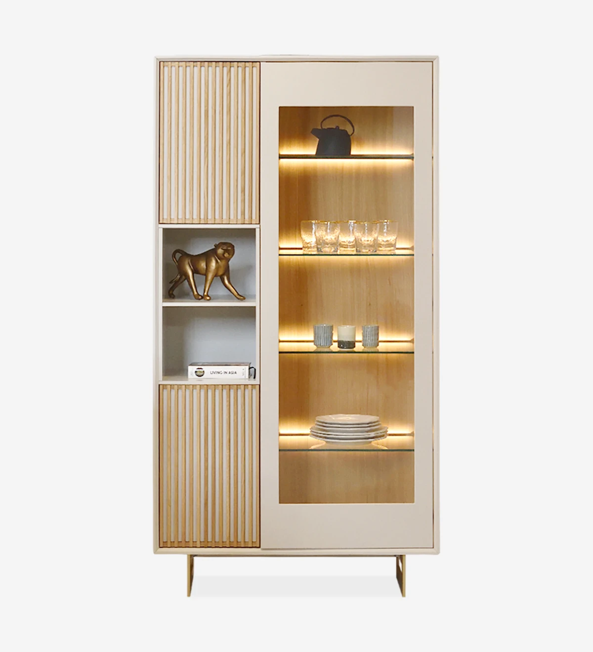 Luxury Crockery Display Cabinet with LED Lighting & Fluted Panels