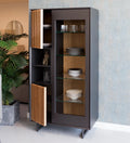 Modern Glass Display Cabinet with Fluted Panel & LED Lighting